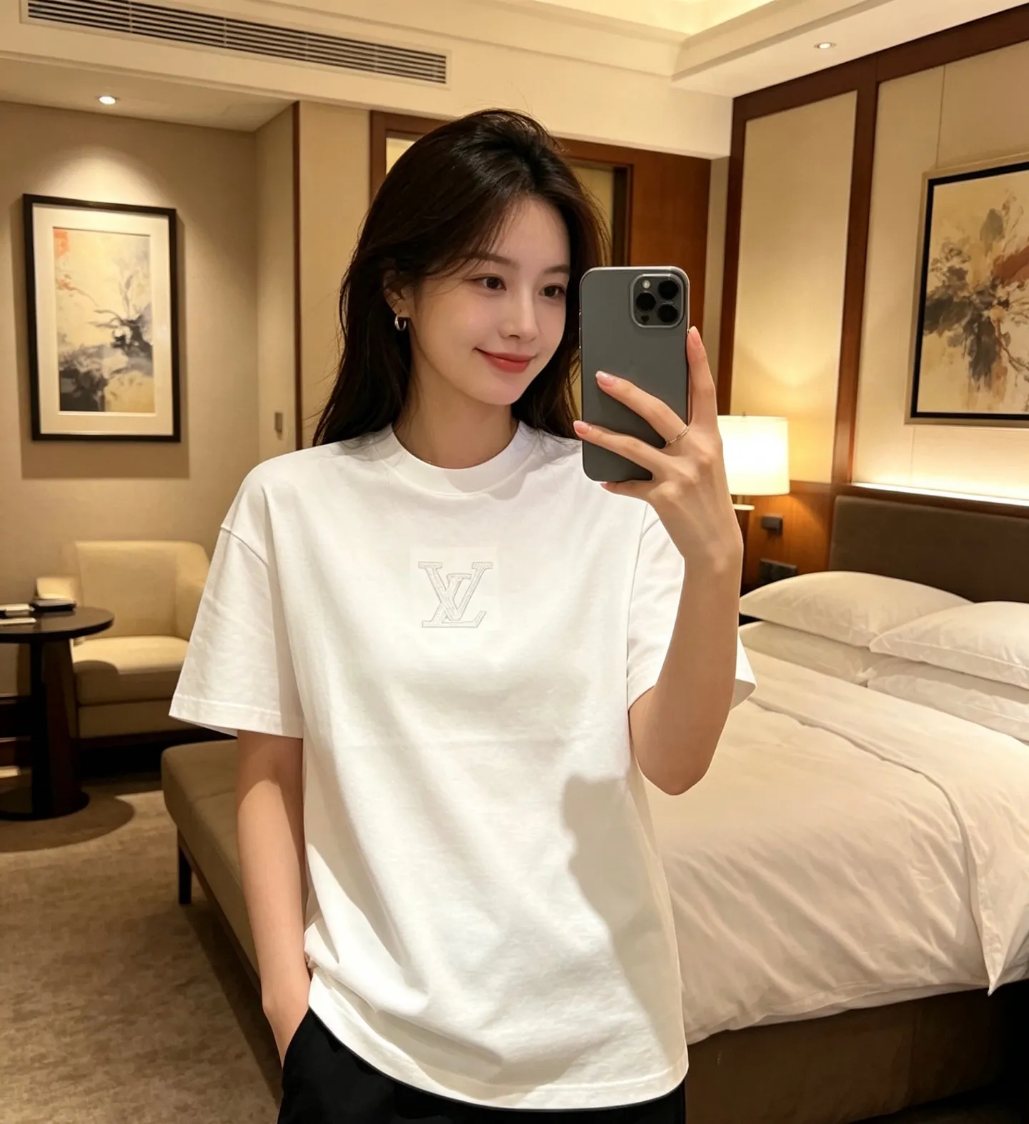 Louis Vuitton/Louis Vuitton front and back letter woven embroidered short sleeves